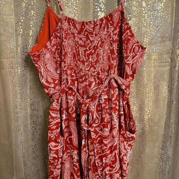 Wild Jasmine Red Tie Back Paisley Henna Print Pants Romper XL NWT - Picture 2 of 6